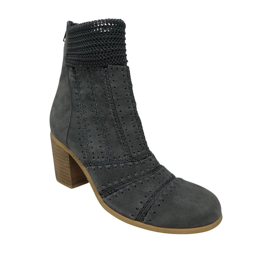 Silent D Grey Suede Patchwork‎ Crochet Stitch Heeled Ankle Boots Womens 39